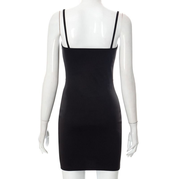 Sleeveless Sexy Mini Long Black Dress with Tulle Detail at Waist, Sexy Mini Blac - Picture 3 of 6